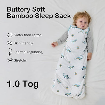 BubblePanda Rayon Made from Bamboo Sleep Sack 6-12 Months 1.0 Tog Soft Toddler Sleeping Sack for Babies 2-Way Zipper Baby Wearable Blanket