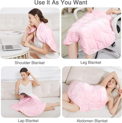 Alomidds Weighted Lap Blanket 7lbs for Adults, Cozy Soft Flanne Portable Travel Weighted Blanket, Small Weighted Blanket for Relaxing, Sleeping, Napping, Machine Washable, Pink, 29" x 24"