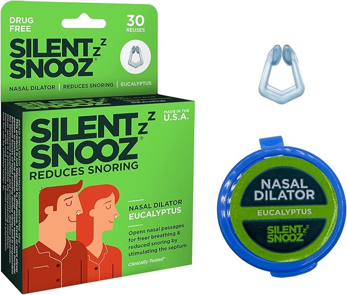 Silent Snooz Nasal Dilator Anti-Snore Device | Made in USA - Reusable Eucalyptus Scented Nose Vent Designed to Stop Snoring (30 Uses)