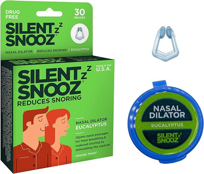 Silent Snooz Nasal Dilator Anti-Snore Device | Made in USA - Reusable Eucalyptus Scented Nose Vent Designed to Stop Snoring (30 Uses)