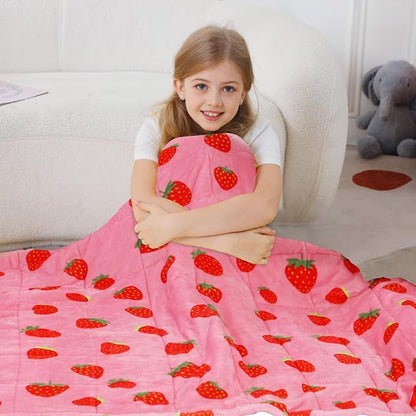Aemicion Strawberry Pink Weighted Blanket for Kids Gilrs,Cozy Sherpa Fleece Heavy Blanket 10lbs,48"x72" Twin Size Weighted Throw Blanket, Machine Washable