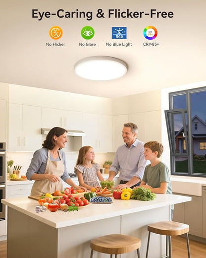 12 Inch LED Flush Mount Ceiling Light Fixture, 24W Modern Ultra-Thin Ceiling Lamp with Remote, 2400LM Dimmable Brightness, 2700K-6500K Adjustable Color Temperature, for Bedroom Living Room Kitchen