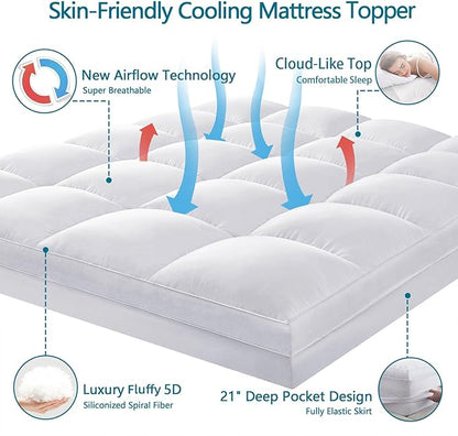 CHOKIT Queen Mattress Topper, Extra Thick Pillow Top Mattress Pad for Back Pain Relief, Cooling Bed Topper Mattress Cover with 8-21 Inch Deep Pocket