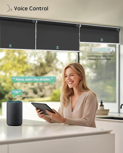 Yoolax Motorized Blinds with Remote, Blackout Smart Blinds for Windows Motorized Waterproof Roller Shades, Automatic Window Shades Work with Alexa Custom Size (Blackout-Vinyl Dark Gray)