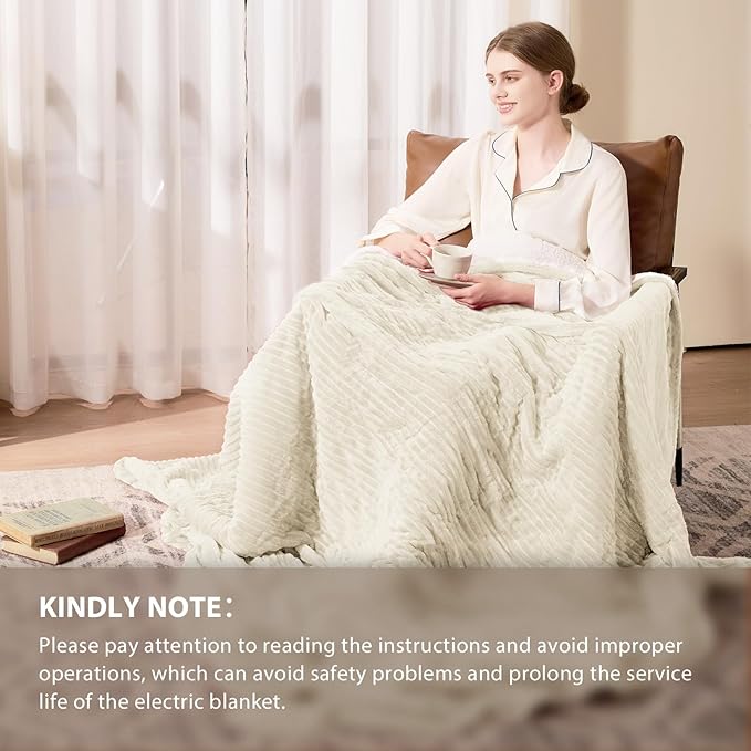 Homemate Electric Heated Blanket King Size - 100"x90" Heating Blanket King Size Dual Control 1/2/4/6/8 Hours Auto-Off 10 Heat Level Over-Heat Protection Soft Flannel Sherpa ETL Certification