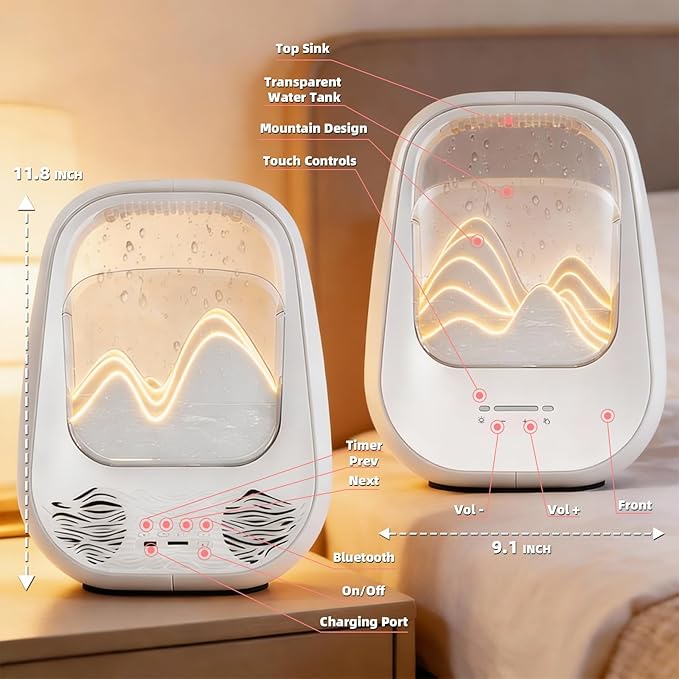 8-in-1 White Noise Sound Machine with Night Light, Help Stress Relief, Waterfall Design Essential Oil Diffuser Rain Sound Machine with Humidifier for Bedroom Office Decor Gift, Cream