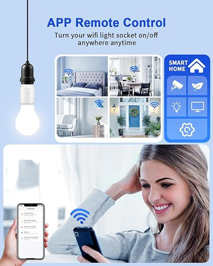 Remote Control Light Socket with Wifi(2.4G Only), Smart WiFi & Bluetooth & RF433 E26 E27 Light Bulb Adapter & Wireless Wall Switch, Remote and APP Control, Voice Control with Alexa and Google