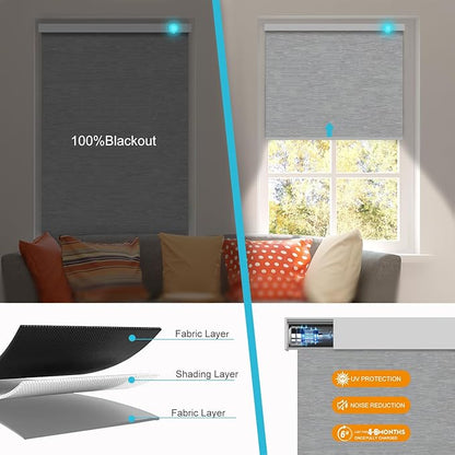 Motorized Blinds with Remote, Smart Roller Shades Compatible with Alexa, Durable Rechargeable Battery Solar Power Electric 100% Blackout for Windows Customized Size (Jacquard Grey)