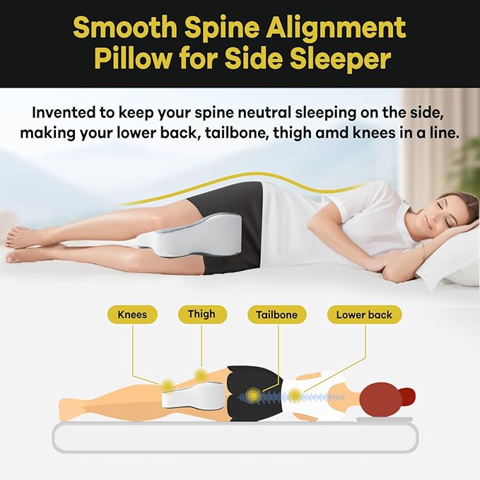 Long 14” Knee Pillow for Side Sleeper Fully Support Thighs and Knees for Required Knee Separation- Leg Pillow for Side Sleeping Between Legs Aligns Spine- Large, Gray