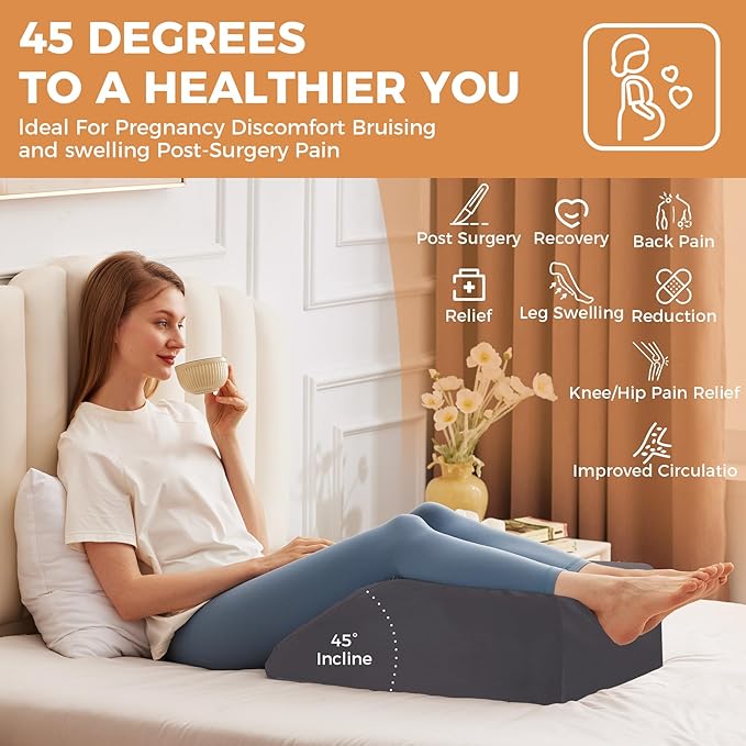 Leg Pillow Elevation Blood Circulation, Leg Elevating Pillows for After Surgery, Sleeping, Memory Foam Wedge Pillow for Legs Swelling, Foot Knee Pillow for Back Pain, 23.6×16.8×8in Velvet Grey