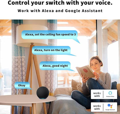 Universal Smart WiFi Ceiling Fan Remote Control Kit, Compatible with Alexa, Google Assistant and Smart Life App, No Hub Required DIMMER