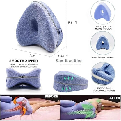 Leg Pillow for Side Sleeping, Alignment Knee Pillow for Side Sleepers, Memory Foam Knee Wedge Pillow, Leg Elevating Pillow for Knees, Hip, Joints, Between Legs (Grey)