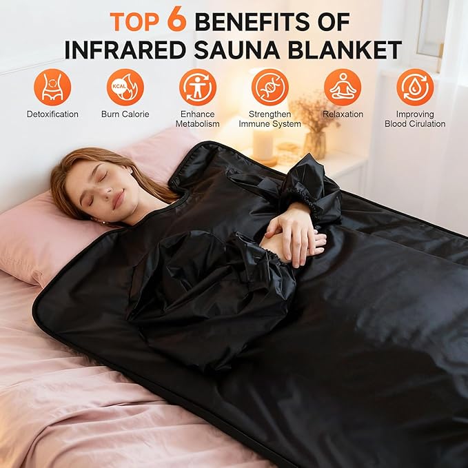 Sauna Blanket with Arm Sleeves for Home Use, Portable Design for Relaxation and Detoxification Highest 176℉