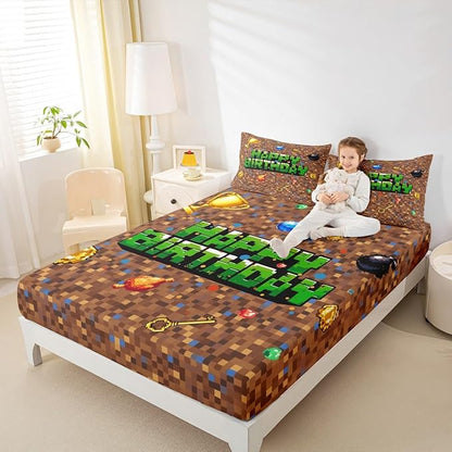 Tree Kids Queen Size Fitted Sheet,Plant Camo Branches Leaves Boys Girls Bed Sheets,Natural Landscape Retro Room Decor,Brown Bedding Set,2 Pillowcases(No Flat)