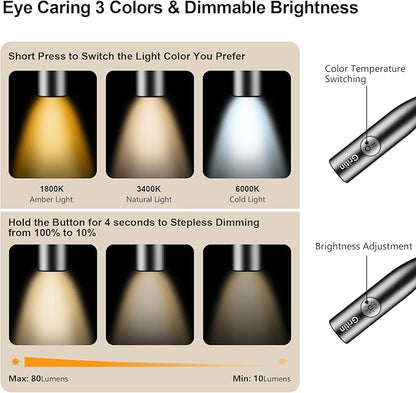 Gritin LED Neck Reading Light,Book Light for Reading in Bed-Eye Caring 3 Colors, Dimmable Brightness, Bendable Arms, 80+Hrs Runtime, Neck Round Design, Comfortable &Lightweight for Crafting, Knitting