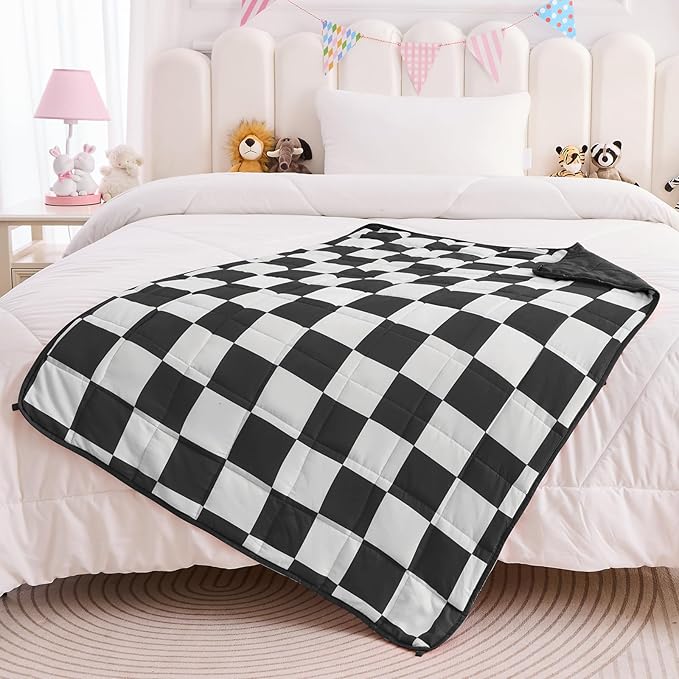 yescool Black Checkered Weighted Blanket 7 Pounds Plaid Weighted Throw Blanket, Heavy Blanket for Sleeping, Tartan Bed Blanket Gift for 60-80lbs, 40"x60"