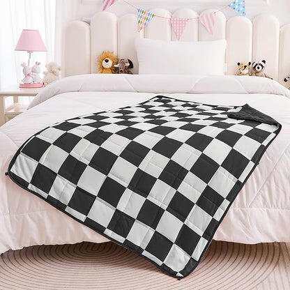 yescool Black Checkered Weighted Blanket 10 Pounds Plaid Weighted Throw Blanket, Twin Heavy Blanket, Tartan Bed Blanket Gift for 80-110lbs, 48"x72"