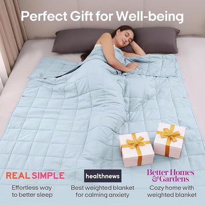 ZonLi Weighted Blanket for Adults (60"x80", 20lbs, Light Blue) Queen Size High Breathability Cooling Heavy Blanket, Soft Material with Premium Glass Beads, All-Season, Easy Care