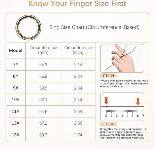 Fit Ring for Women Men, Ring Health Tracker with Heart Rate,Blood Oxygen,Heart Rate Variability, Stress, Sleep Monitor, Step Counter, Smart Ring for iPhone & Android, No Subscription Fee (Gold, 8#)