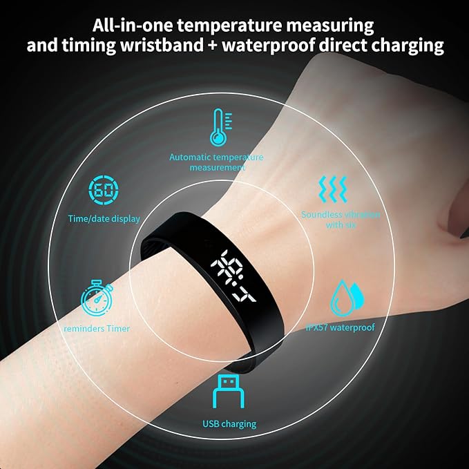 Vibrating Alarm Wristband Heavy Sleepers Adults Wrist Band Shock Clock Watch Bands for Deaf People Silent Bracelet Sleeper Wearable Bed Shaker Sleep Tracker Ring Watches Sleep Apnea Machine