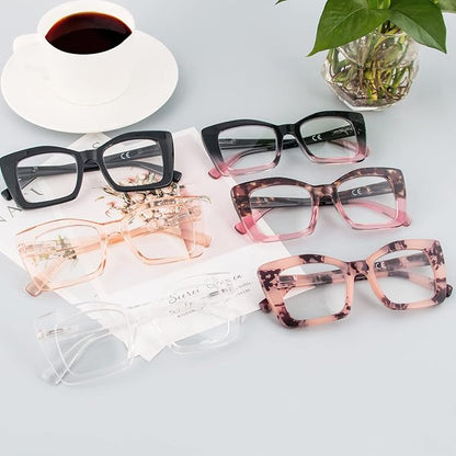 REAVEE Oversized Square Reading Glasses Oprah Style for Women, Blue Light Blocking Large Frame Computer Readers Spring Hinge