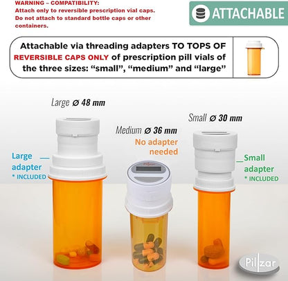 Portable Pill Organizer Dispenser with Timer Cap for Medication, Supplements and Vitamins. Perfect for Travel or Home Use.