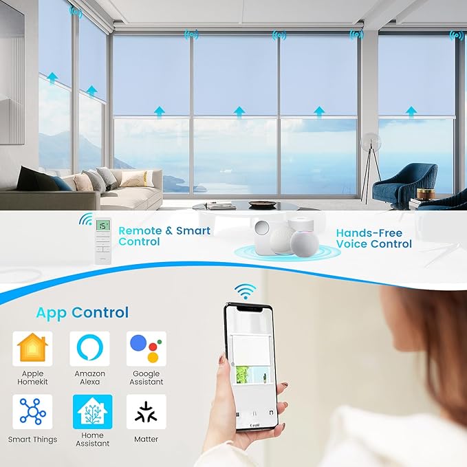 Motorized 100% Blackout Roller Shades – Custom Smart Blinds with Remote Control, Rechargeable Battery or Plug-in Motor, Tuya WiFi Optional, Home & Office Automatic Window Shades (Greige Green/CH9444)