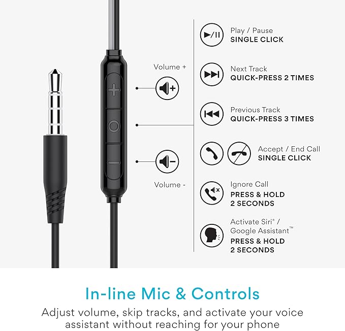 MEE audio SleepTones Wired Sleep Earbuds 3.5mm Plug for Side Sleepers with Lightweight Low-Profile Silicone Earpieces, Noise Reduction Sleeping Headphones with Built-in Mic, & Volume Controls