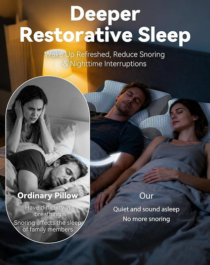 Official Pillow for Sleep Apnea, 15° Neck Elevation Design Odorless Orthopedic Cervical Neck Traction Pillows, Memory Foam Contour Pillow Snoring, Sleep Apnea Pillows for Sleeping, Hollow Design(Blue)