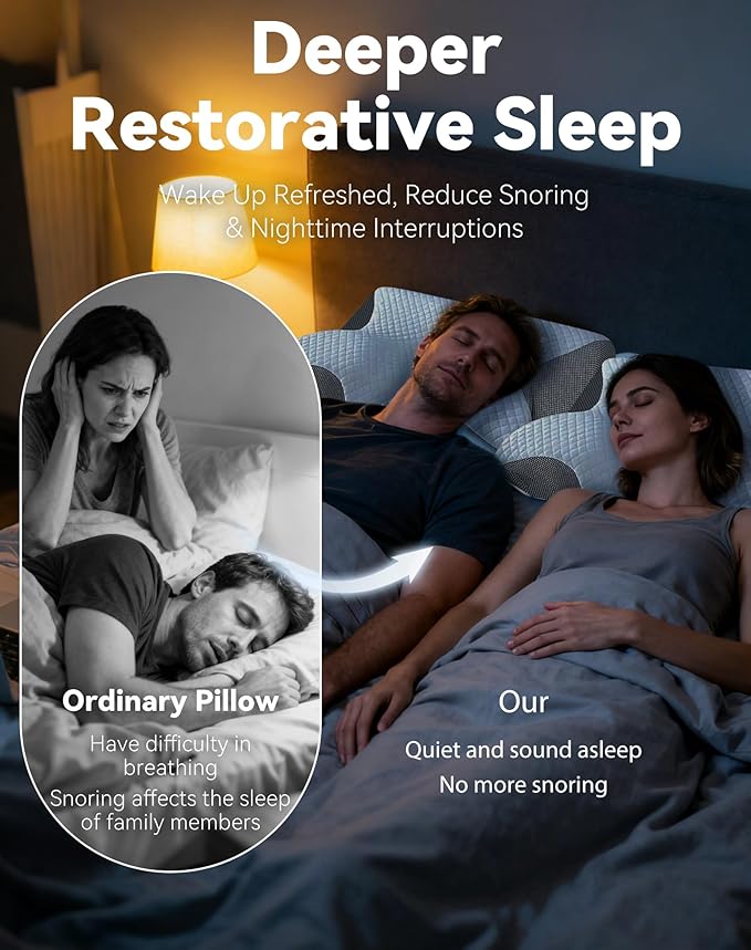 Official Pillow for Sleep Apnea, 15° Neck Elevation Design Odorless Orthopedic Cervical Neck Traction Pillows, Memory Foam Contour Pillow Snoring,Sleep Apnea Pillows for Sleeping, Hollow Design(White)