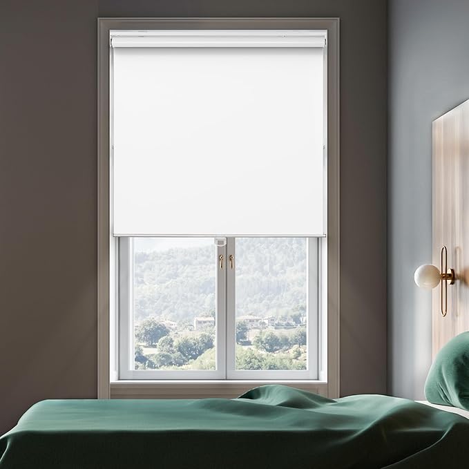 GENIMO 100% Blackout Blinds for Indoor Windows, Window Blinds Cordless with Thermal Insulated, UV Protection Fabric, Mini Door Blinds for Home, Office, Bedroom, Easy to Install, White, 38" W X 72" H