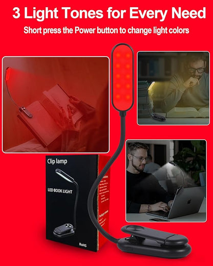 670nm Red Book Light [1 Pack] - Zero Blue Light, Rechargeable Clip On Red Reading Light Lamp for Reading at Night - Poratble Dimmable LED Book Lamp, Gift for Lovers Travel Studying Nursing