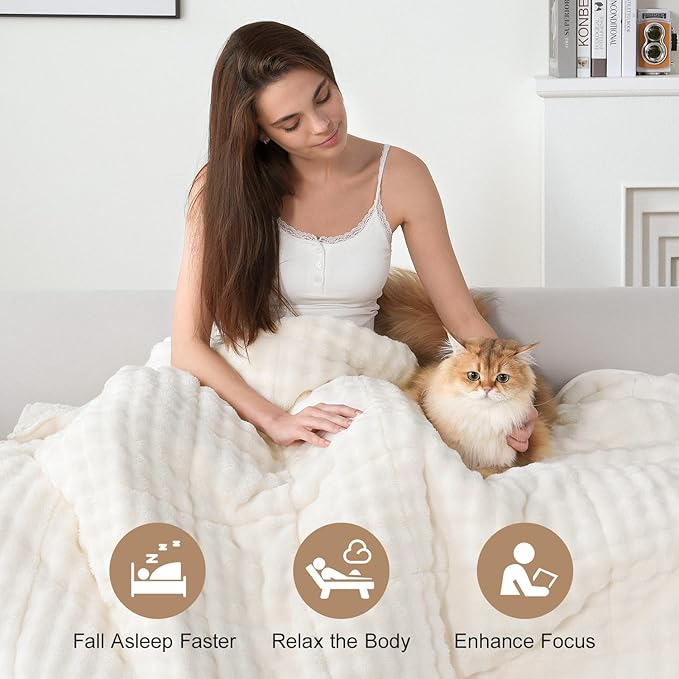 Cottonblue Bubble Weighted Blanket 20lbs Faux Fur Sherpa Heavy Weighted Blankets for Adults, Fits Queen Size Bed, Cute Fuzzy Warm Heavy Blanket for Calm and Better Sleep, 60"x80", Cream White