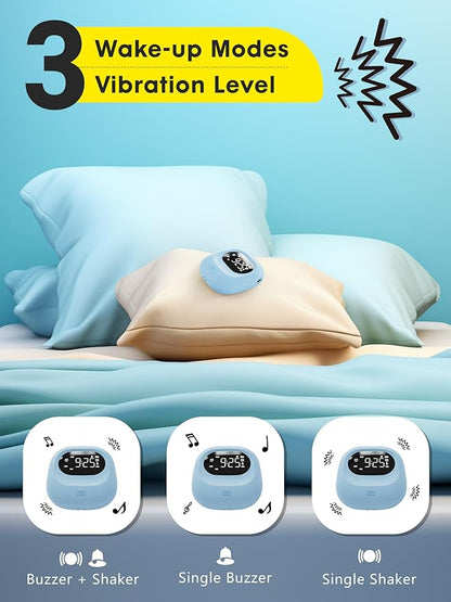 ROCAM Rechargeable Vibrating Alarm Clock Bed Shaker, 3000mAh Portable Travel Clock Under Pillow for Teens, Deaf People, Heavy Sleepers, Adults – 160-Day Standby, Great for Bedroom or Dorm Use, Blue