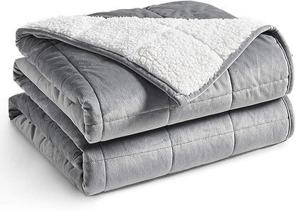 YnM Sherpa Weighted Blanket (Light Grey, 50''x60'' 10lbs) Ultra Fuzzy & Cosy Sherpa Weighted Blanket Throw, Cosy & Relaxing Blanket, Home Decor Piece …