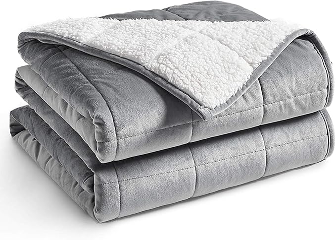 YnM Sherpa Weighted Blanket (Light Grey, 60''x80'' 20lbs) Ultra Fuzzy & Cosy Sherpa Weighted Blanket Throw, Cosy & Relaxing Blanket, Home Decor Piece