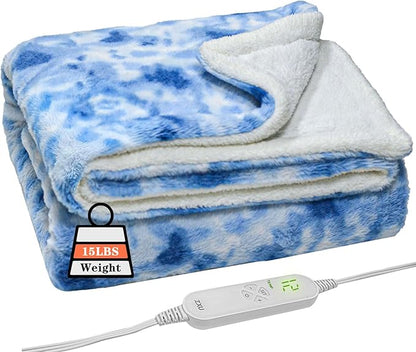 Heated Weighted Blanket,48" x 72" Twin Size Heated Weighted Sherpa Blanket for Adult, 15 Lbs,Weighted Heated Plush Blanket With Glass Beads,12 Heating Levels & 1-24 Hour Auto-Off, Machine Washable