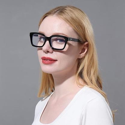 DXYXYO Reading Glasses Women 1.5 Blue Light Blocking, Oprah Style Square Oversized Computer Readers 3 Pack Retro Fashion, Pink+red+black