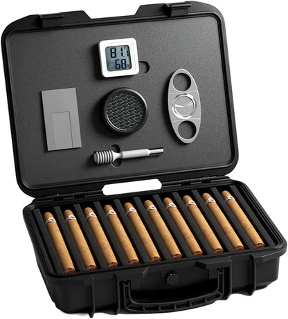 Cigar Humidor, ClGCRAFT Travel Cigar Humidor Box- Portable Cigar Case with Humidifier Disc, Waterproof, Essential Airtight Travel Humidor Kit for Cigar Aficionados (Holds up to 20 Cigars)