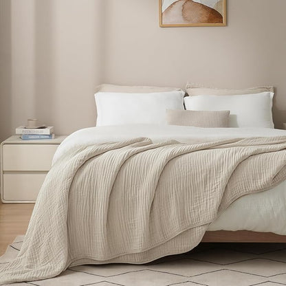 PHF Cooling Muslin Blanket Twin Size 60"x80", 6-Layer Lightweight Gauze Blanket Made from 35% Rayon Derived from Bamboo & 65% Cotton, Breathable & Ultra Soft Cozy for Hot Sleepers, French Oak