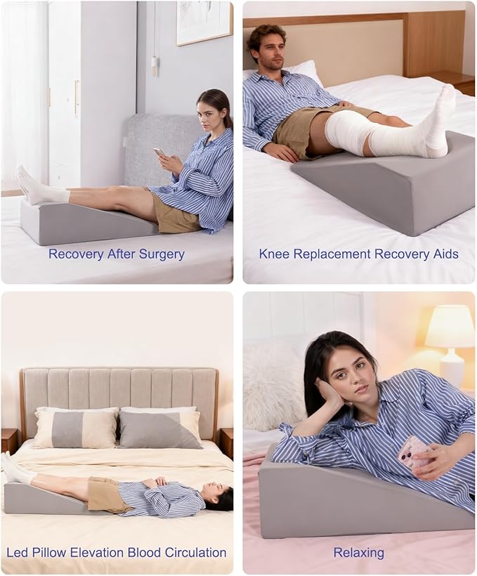 Leg Elevation Pillows for After Surgery, 7.8Inch Height Foam Wedge Knee Surgery Recovery Equipment, Knee Replacement Recovery Aids for Hip Ankle Pain Relief, Single Leg Suppoort Wedge