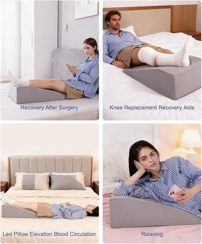 Leg Elevation Pillows for After Surgery, 7.8Inch Height Foam Wedge Knee Surgery Recovery Equipment, Knee Replacement Recovery Aids for Hip Ankle Pain Relief, Single Leg Suppoort Wedge