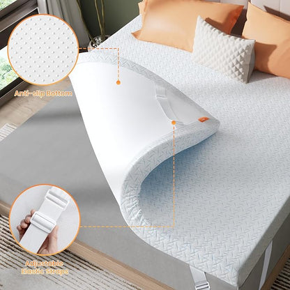 3 Inch Twin Size Firm Mattress Topper, Cooling Gel Memory Foam Mattress Topper for Pressure Relief, Extra Firm Mattress Topper Non-Slip Design with Removable & Washable Cover, CertiPUR-US