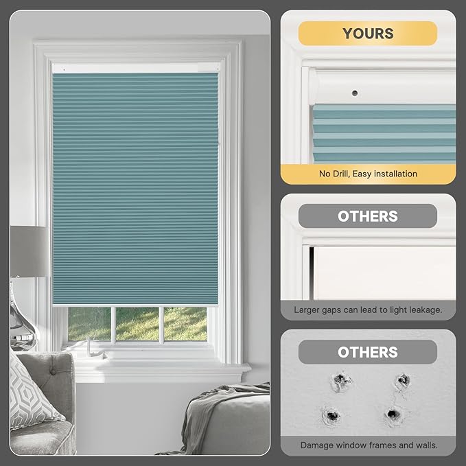CINONEKO Custom Size(21-69"W x 22-93"H) Motorized Cellular Shades,No Drill Smart Honeycomb Blinds【Free Solar Powered】Automatic Blinds for Indoor Windows Cordless Electric Shades Compatible with Alexa