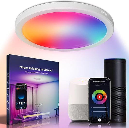 12 Inch Smart Ceiling Light, 2400LM RGBCW LED Flush Mount Ceiling Light Work with App & Voice Control, 2700K-6500K Dimmable LED Ceiling Light Fixture for Living Room Bedroom Gaming Room