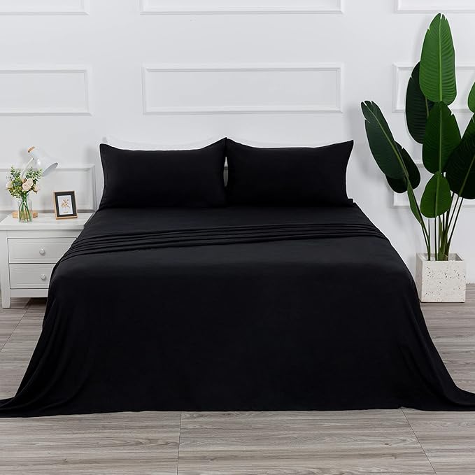 4 Piece Bed Sheet Set (Full,Black) 1 Flat Sheet,1 Fitted Sheet and 2 Pillow Cases,Brushed Microfiber Luxury Bedding with Deep Pockets