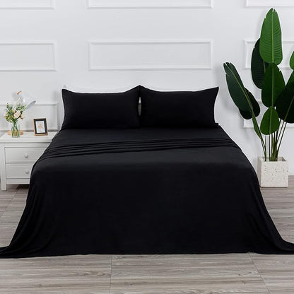 4 Piece Bed Sheet Set (Full,Black) 1 Flat Sheet,1 Fitted Sheet and 2 Pillow Cases,Brushed Microfiber Luxury Bedding with Deep Pockets
