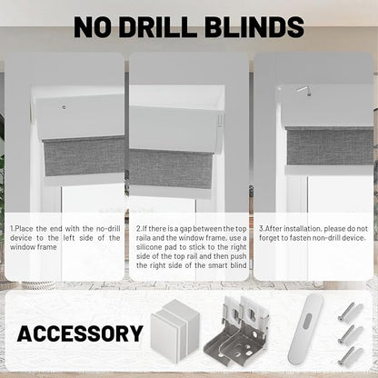 Motorized Blinds with Remote, Blackout No Drill Cordless Smart Roller Shades, Automatic Blinds for Windows, Grey,34" W x 72" H