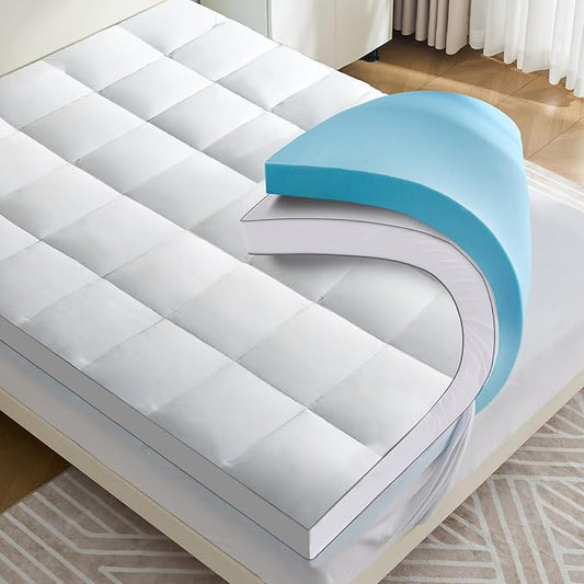 3.5 lnch Dual Layer Mattress Topper King Size, 1.5 Inch Cooling Gel Memory Foam and 2 Inch Soft Pillow Top Mattress Pad Cover for Back Pain, with Elastic Deep Pocket