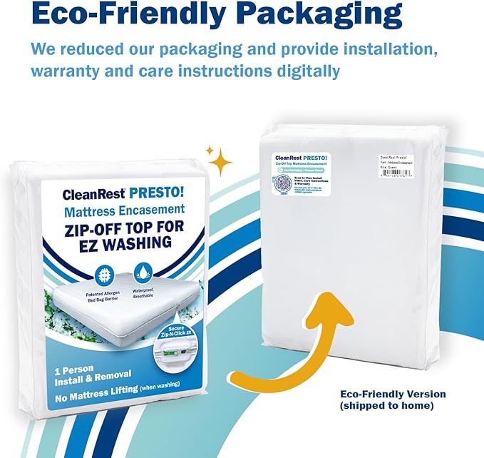 CleanRest PRO Presto! Zip-Off Top Mattress Encasement for EZ Washing, King Size, Waterproof Mattress Protector - Bed Bug, Dust Mite & Allergen Proof - 1 Person Install, No Mattress Lifting to Wash